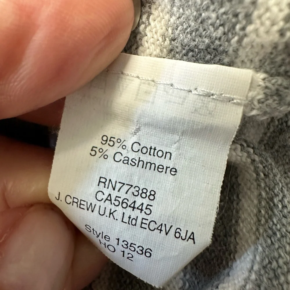J. Crew Gray and White Striped V-Neck Sweater